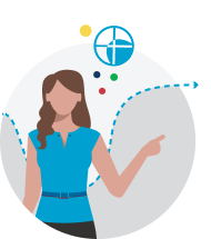 Person standing in front a graph showing the ups and downs of change.